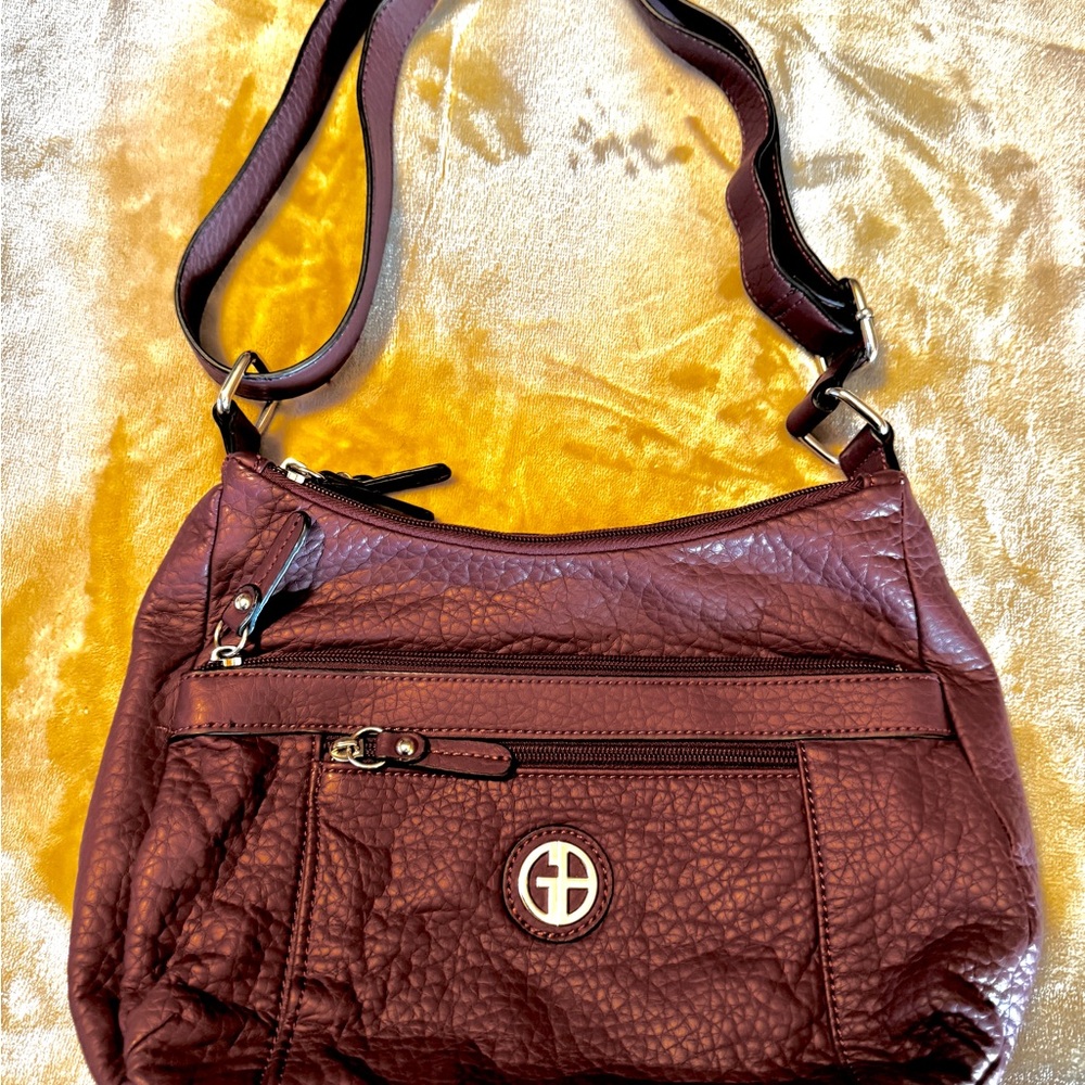 Giani Bernini Burgundy Shoulder Bag with Pebbled Finish